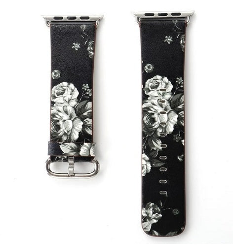 Silk-printed Floral Leather Strap Chinoiserie