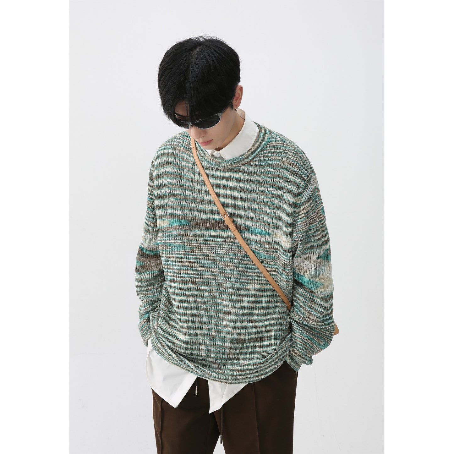 Men's Long Sleeve Pullover Base Knitted Bandage Dress Striped Sweater