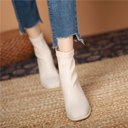 Women's Thick-heel Square Toe Mid-tube Martin Boots