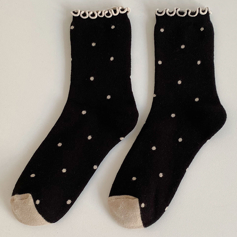 Retro Japanese Cute Polka Dot Thickened Cotton Socks