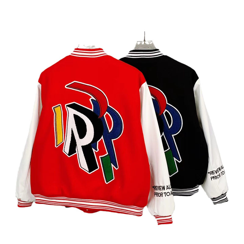 Color R Letter Embroidery Quilted Leather Sleeve Jacket Jacket Men's And Women's Baseball Uniform