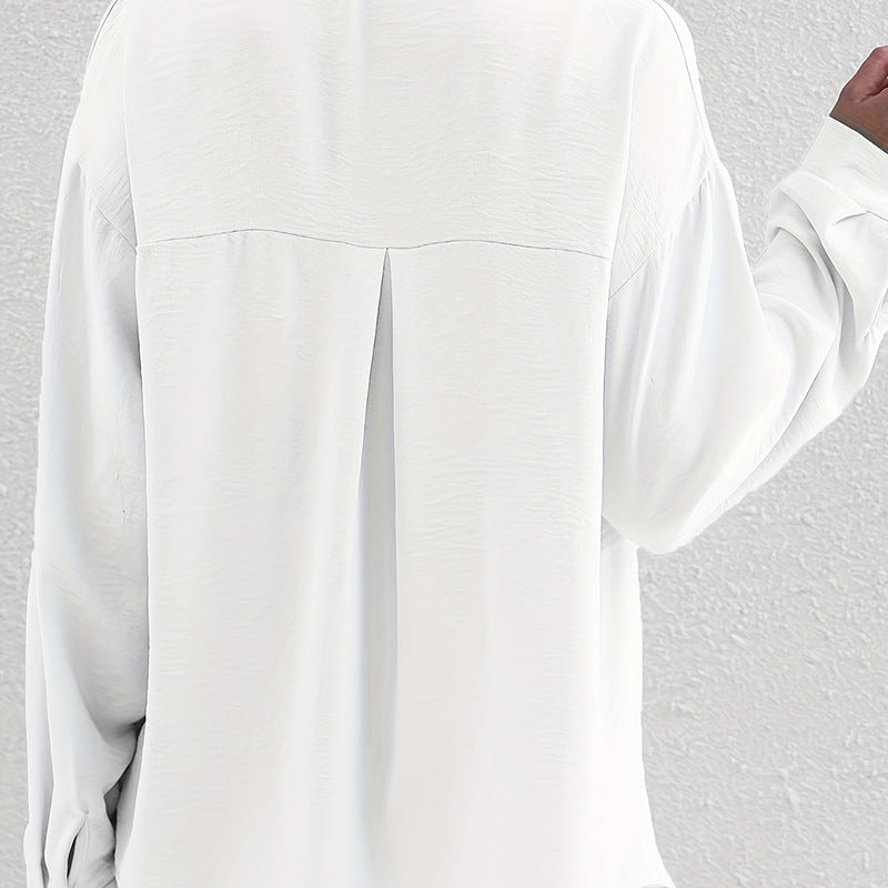 Womens Lapel-collar Long-sleeve Shirt With A Stretchy Stylish Casual Outerwear Design