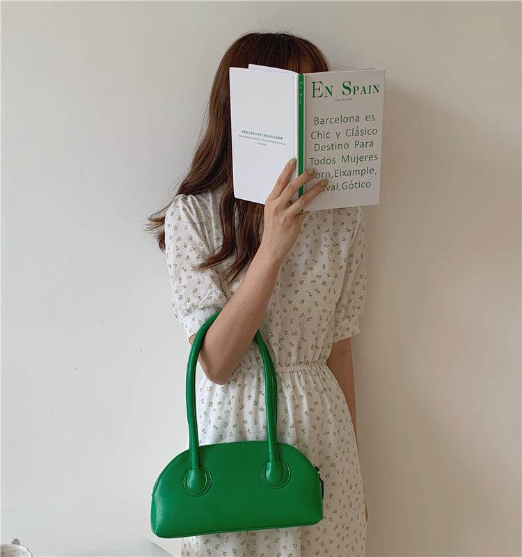 Candy Color Shell Bag Retro Oil Wax Stick Bag Versatile Long Handle Shoulder Bag Armpit Bag Casual Boston Bag