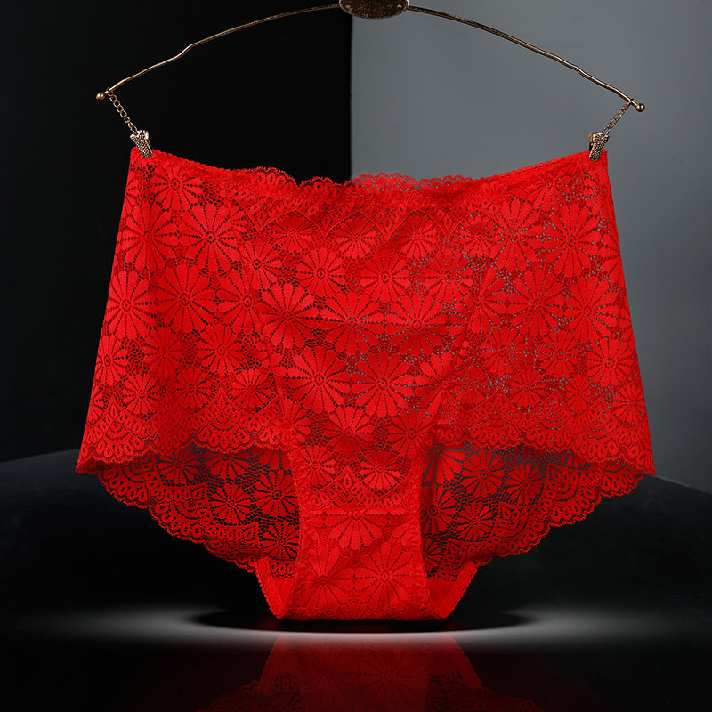 High Waist Hollow-out Sexy Transparent Plus-sized Purified Cotton Briefs
