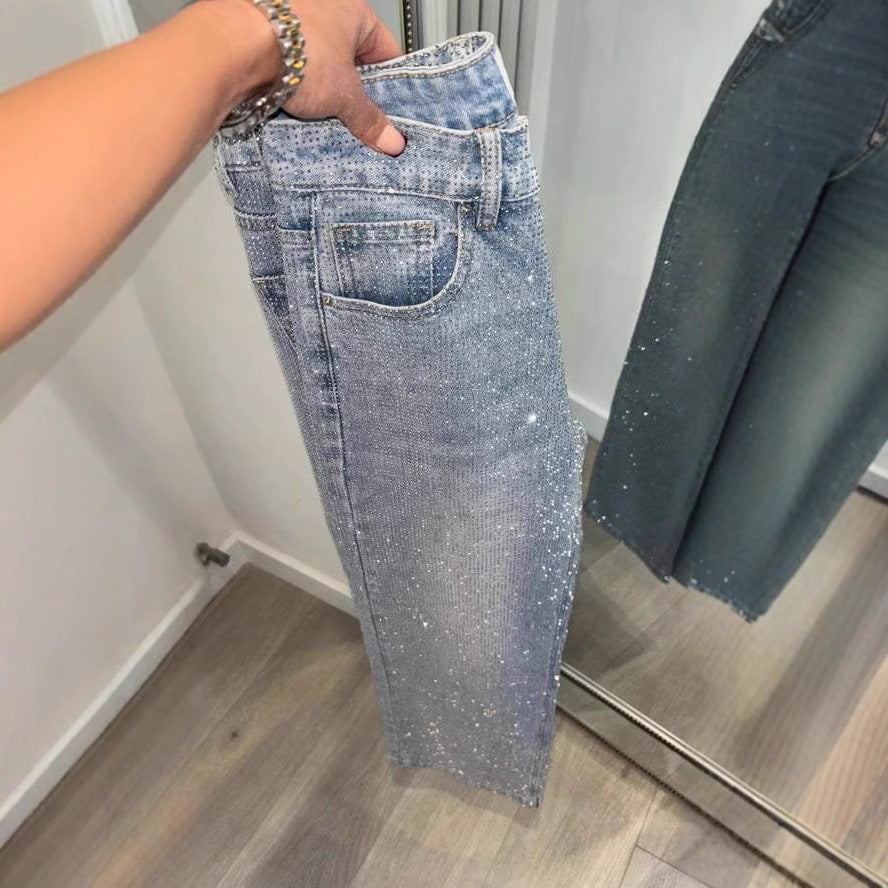 Rhinestone XINGX Pendant Design High Waist Trousers