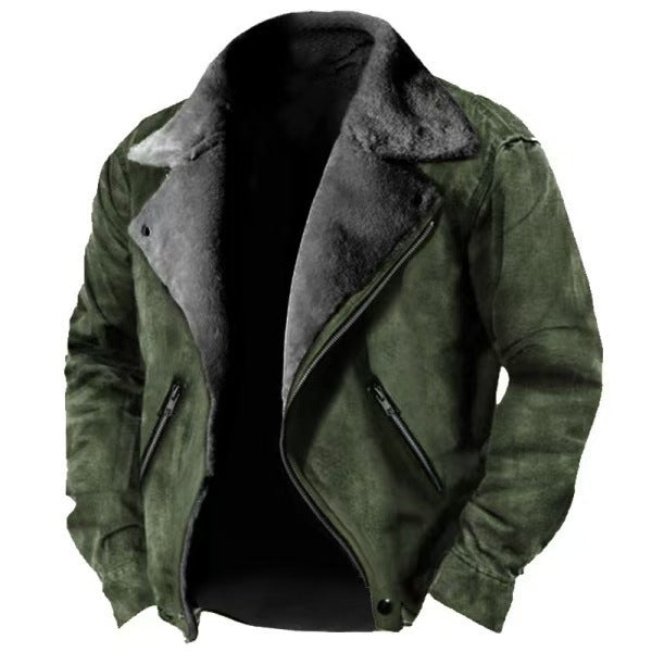 Casual Polo Collar Zipper Jacket Thickened Coat Fur