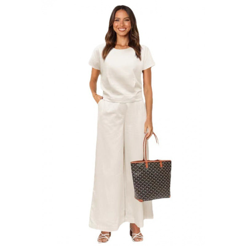 Women's Fashion Solid Color Large Size Loose Short-sleeved Trousers Two-piece Set