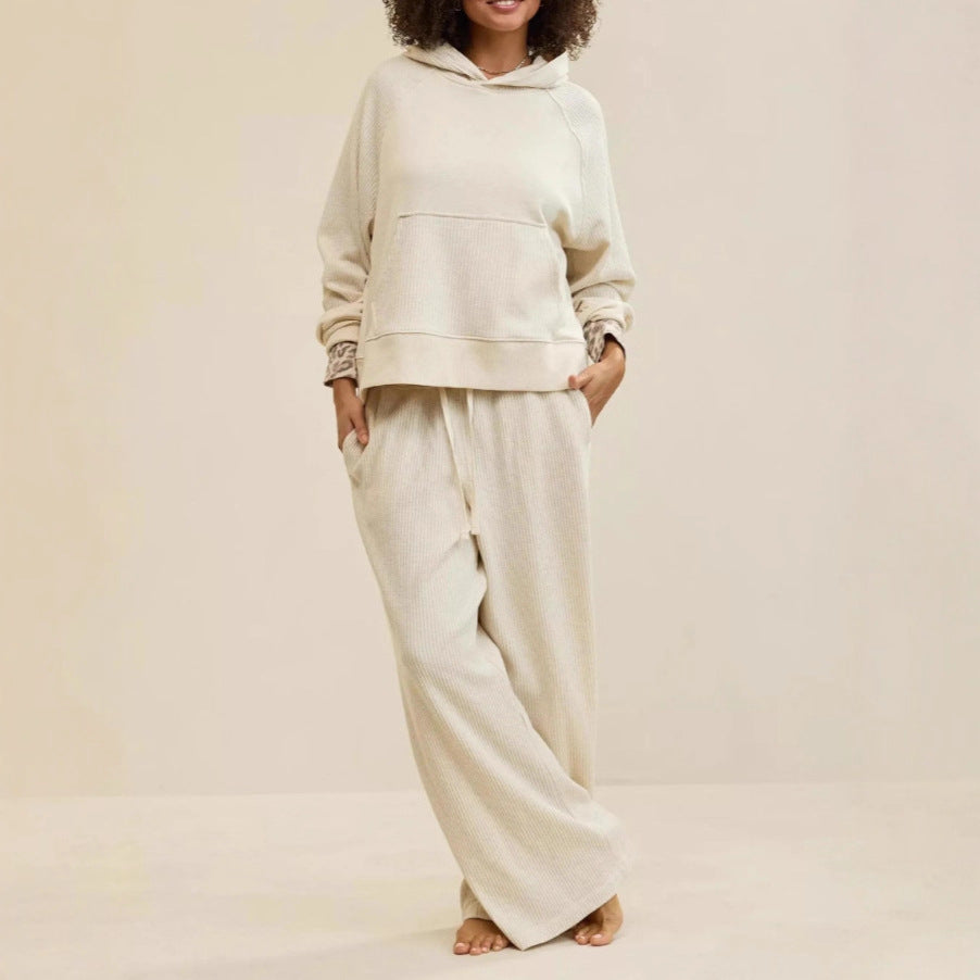Hooded Top And Wide-leg Pants Two-piece Set