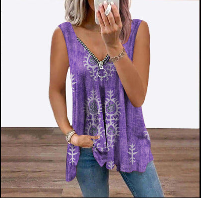 Women's Geometric Vest Abstract Print V-Neck Casual Top