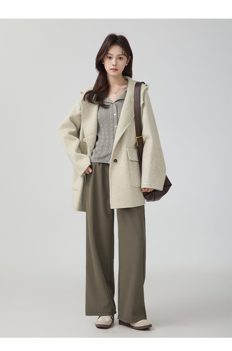 High-grade Short Hooded Woolen Coat