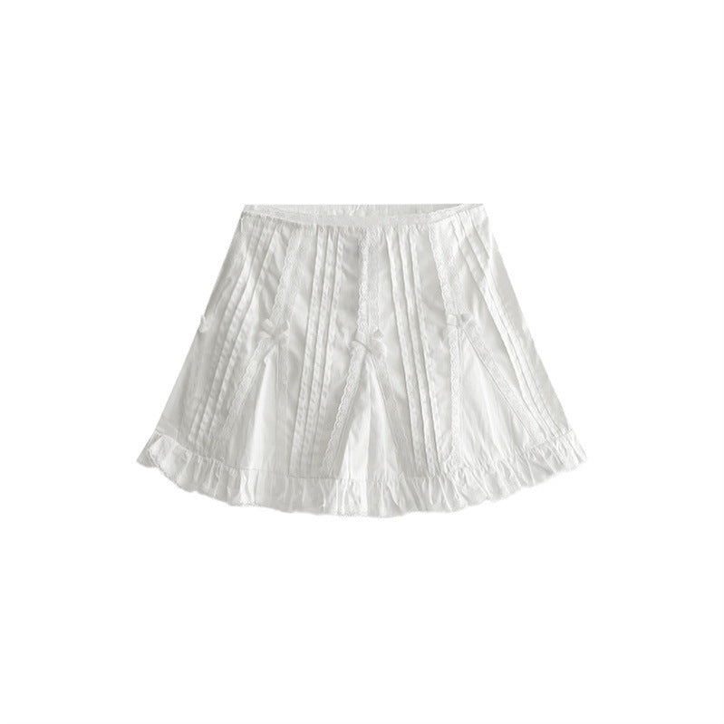 Sweet Girl White Lace Design High Waist Skirt