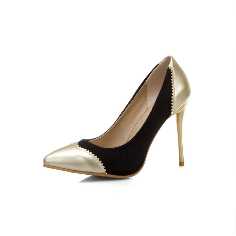 Low stiletto suede patent leather shoes
