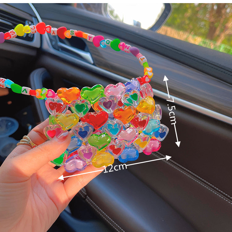 Colorful Contrast Color Love Beaded Handbag