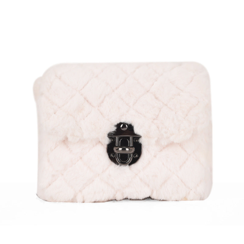 Lingge Rabbit Hair Women's New Versatile Chain One Shoulder Crossbody Bag