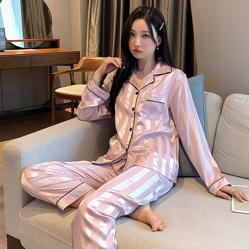 SpringAutumn Style Ice Silk Striped Jacquard Plus-size Homewear
