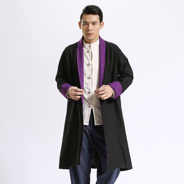 Linen solid color long men's cardigan