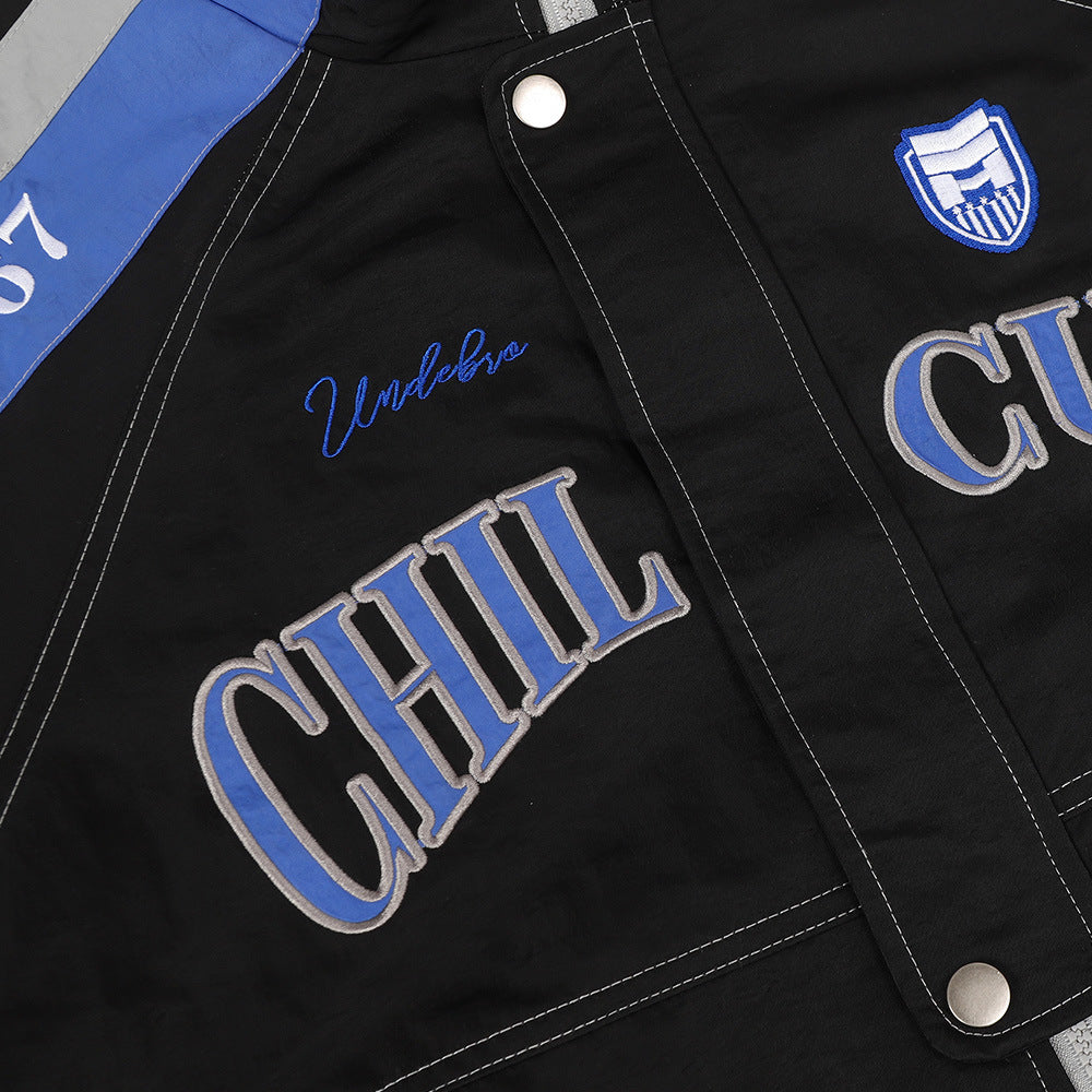 Men's Heavyweight Baseball Jacket With Contrast-color Letter Embroidery And A Stand-up Collar