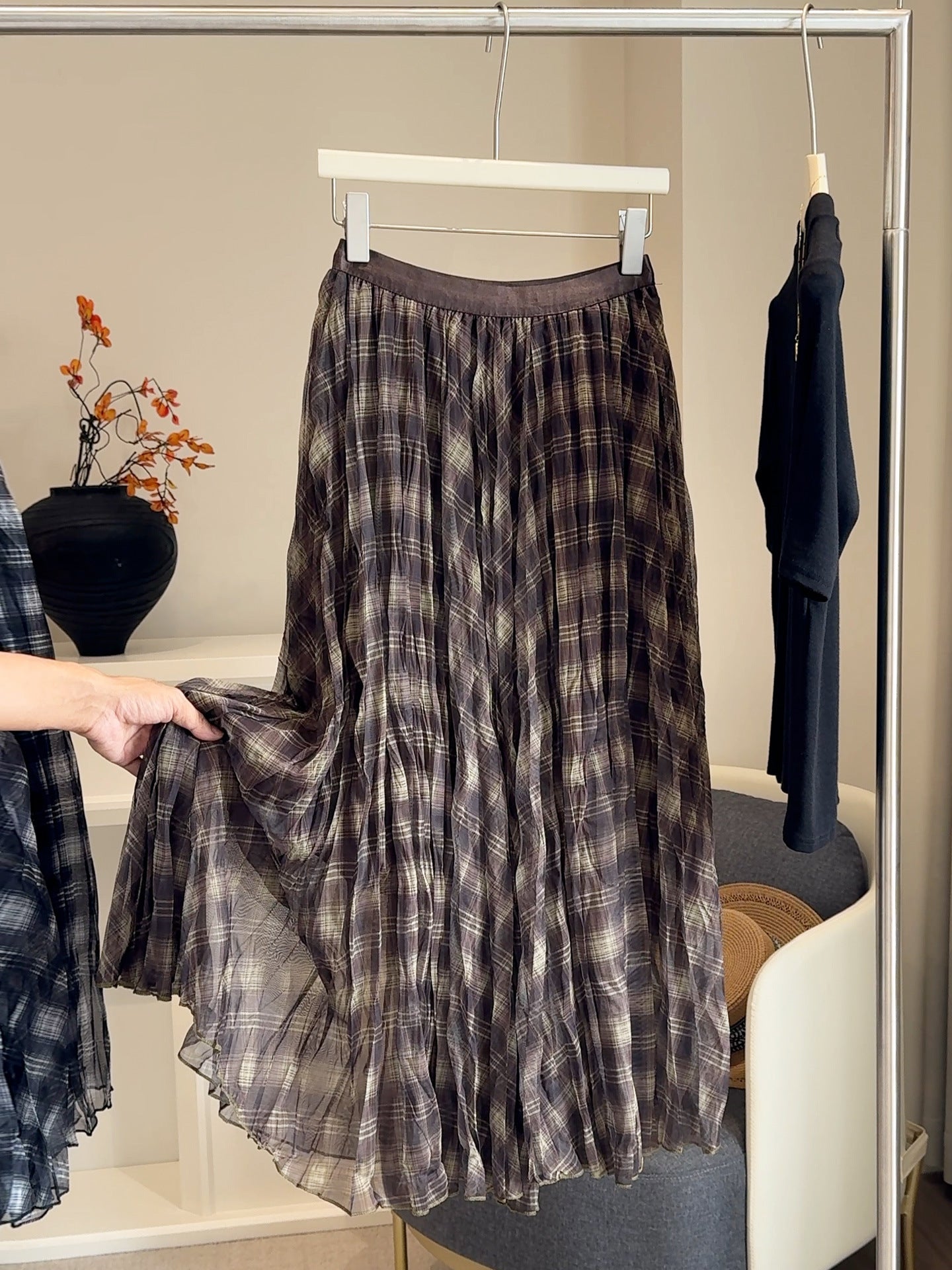 High-waisted Draping Pleated Loose-fit Skirt For Women
