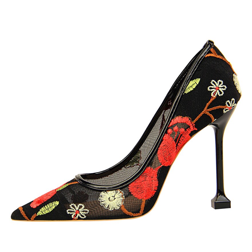 High-Heeled Shallow Mouth Pointed Flower Nightclub Shoes