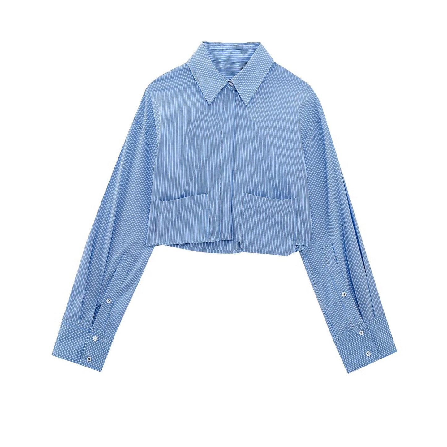 Spring Cross Border Women's Urban Casual Striped Poplin Short Shirt