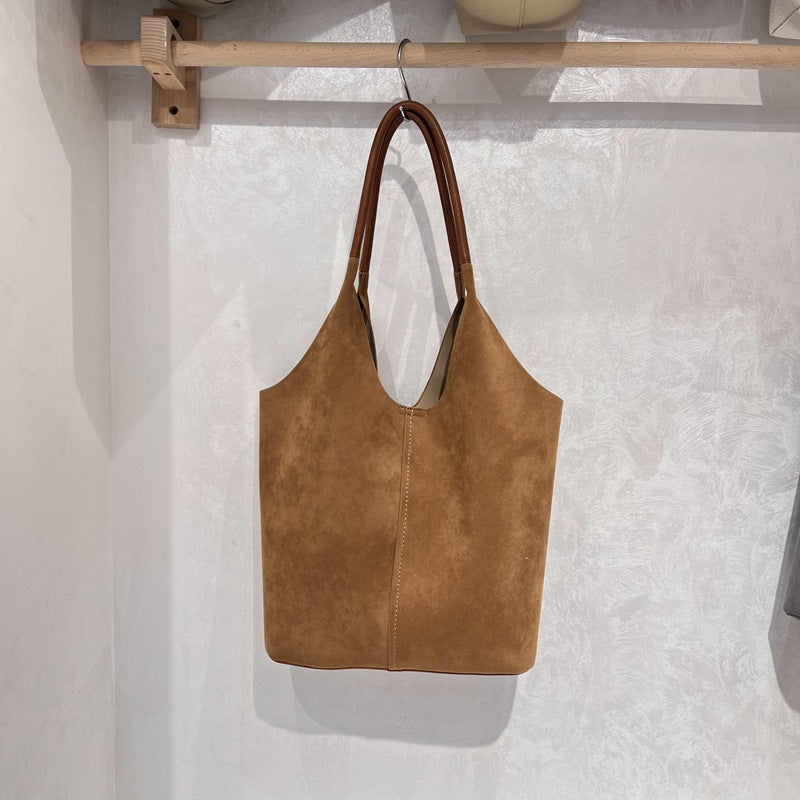Deer-skin Suede Bucket BagAutumnwinter Underarmshoulder Bag For Women