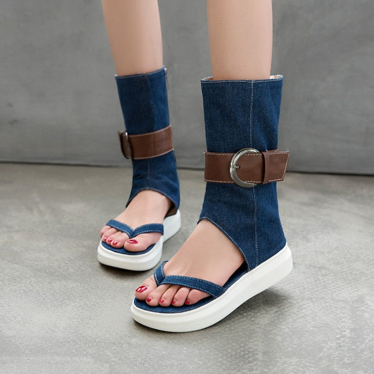 Sandals College Style High Top Flip Flops Sandals Belt Buckle Side Zipper