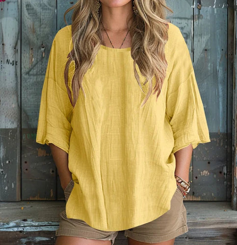 Solid Color Basic Cotton Linen T-shirt
