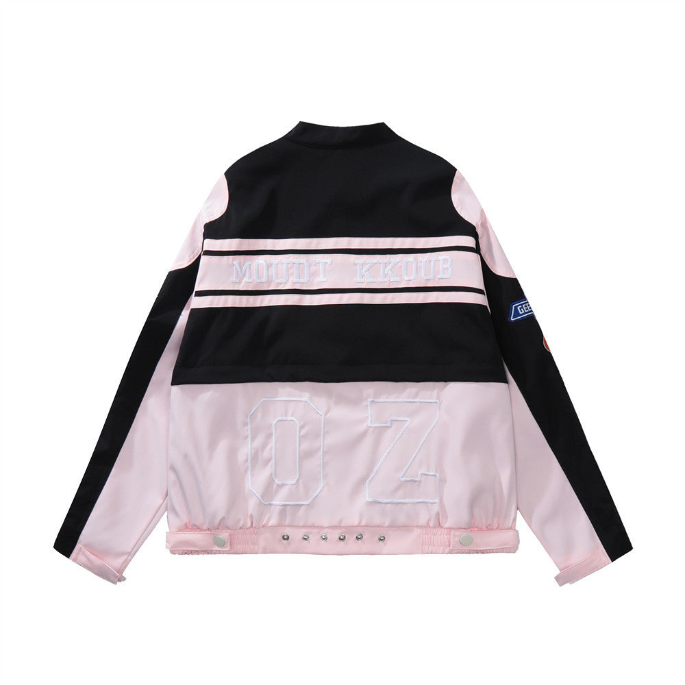 Color Contrast Patchwork Motorcycle Racing Suit Jacket Men