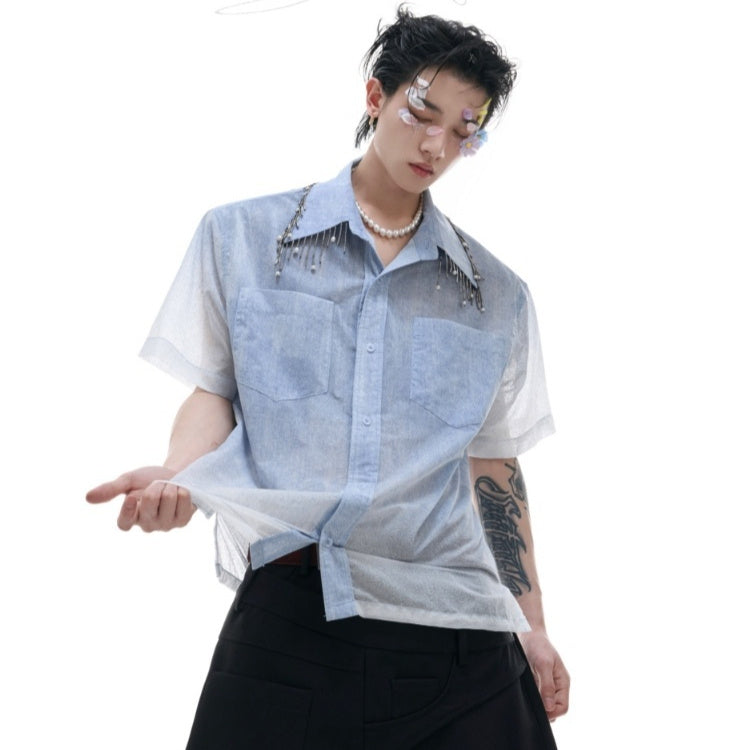 Blue And White Gradient Short Shirt