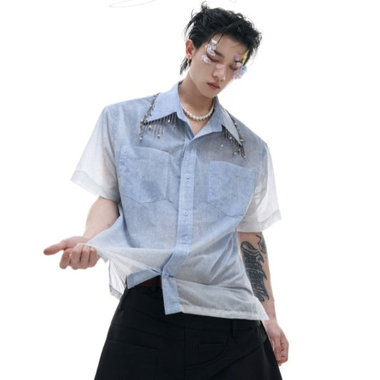 Blue And White Gradient Short Shirt