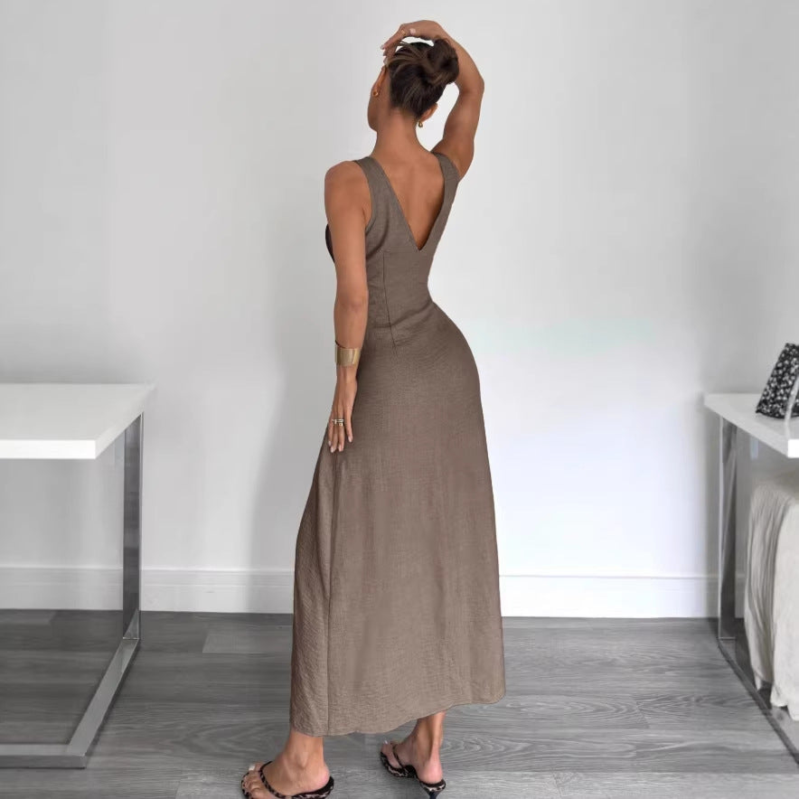Solid-color Sleeveless Elegant Dress New Style