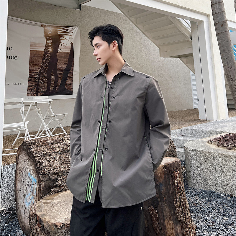 Men's And Women's Button Splicing Fake Two-piece Layered Jacket