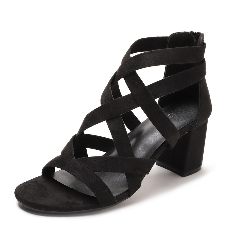 Chunky Heel Rhinestone Rome Classy High Heels