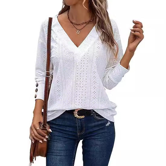 Casual Long Cufflinks Hollow Out Lace Hollow Out Shirt