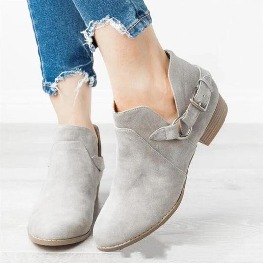 Ladies' Leather Boots With Low Tube Belt Buckle