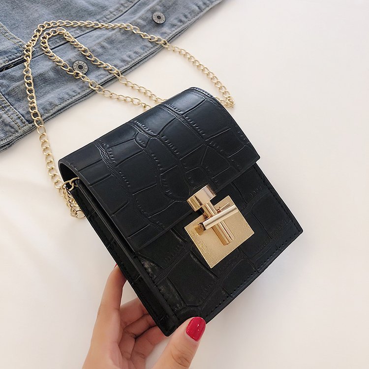 All-match stone pattern chain small square bag