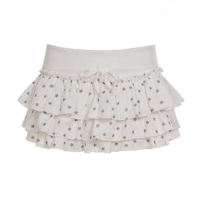 Sweet Printed Contrast Color Stretch Double Layer Skirt