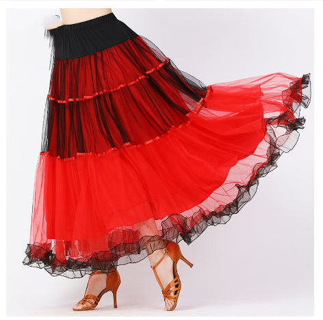 Women's Minimalist Color Blocked Mesh Skirt With Large Swing