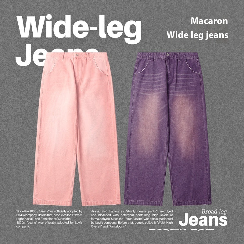 Men's Color Macaron Street Wash Wide Leg Jeans