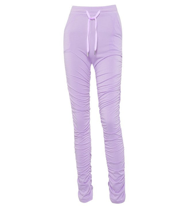 Da 1649b Pleated Lace-Up Skinny Casual Trousers
