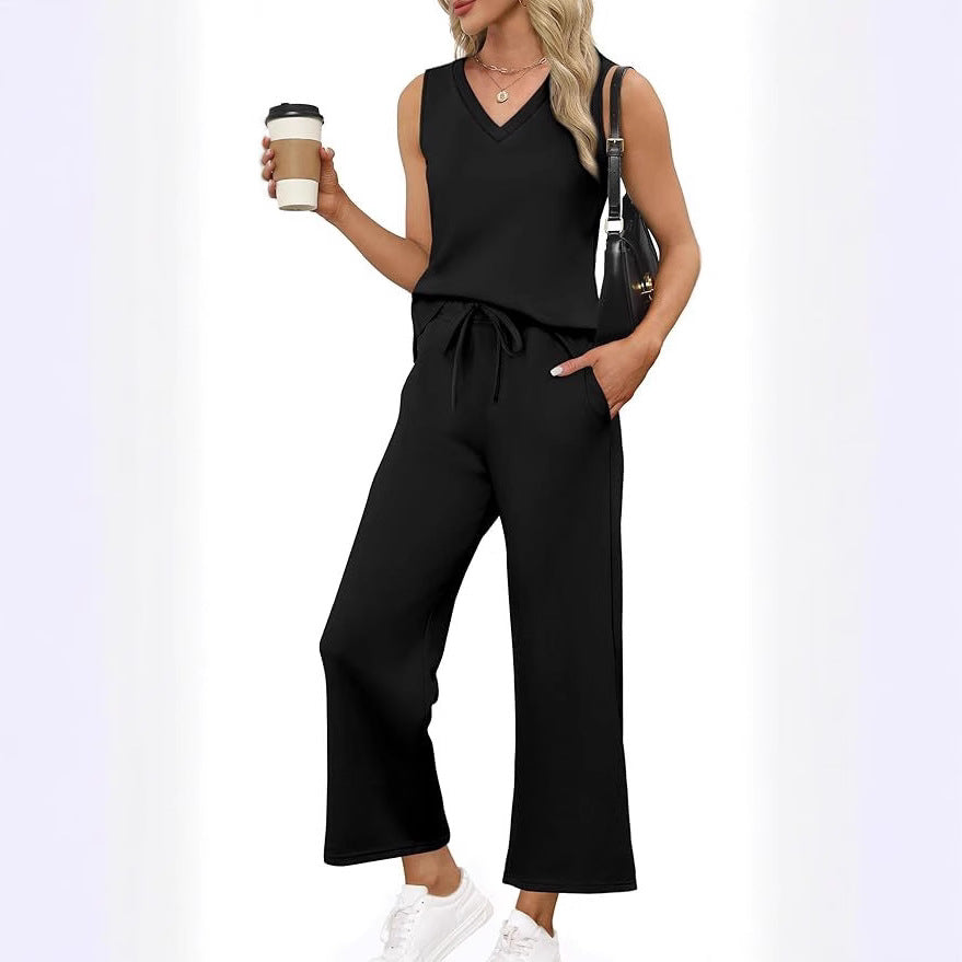 V-neck Vest And Casual Pants Set