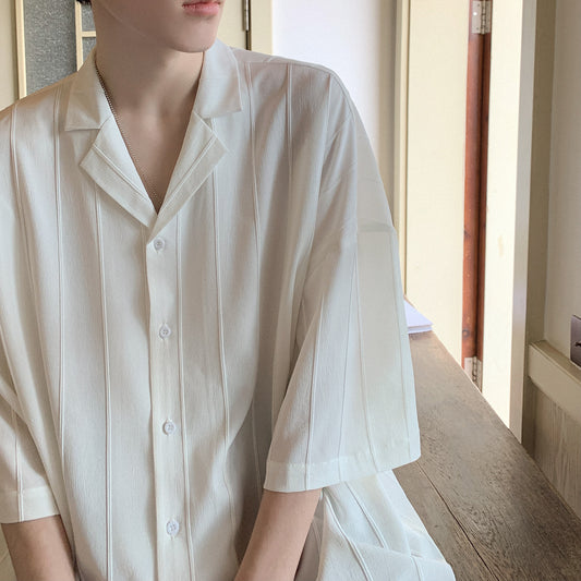 Men's Short Sleeved Summer Thin Solid Color High-end Striped Shirt