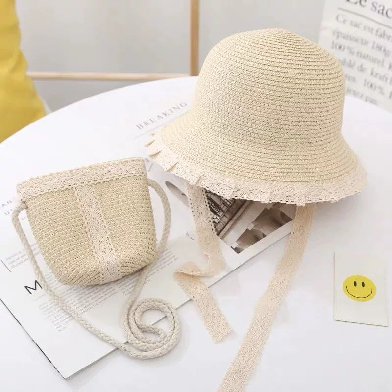 Summer Beach Sunshade Parent-Child Big Brim Straw Hat Bag Set