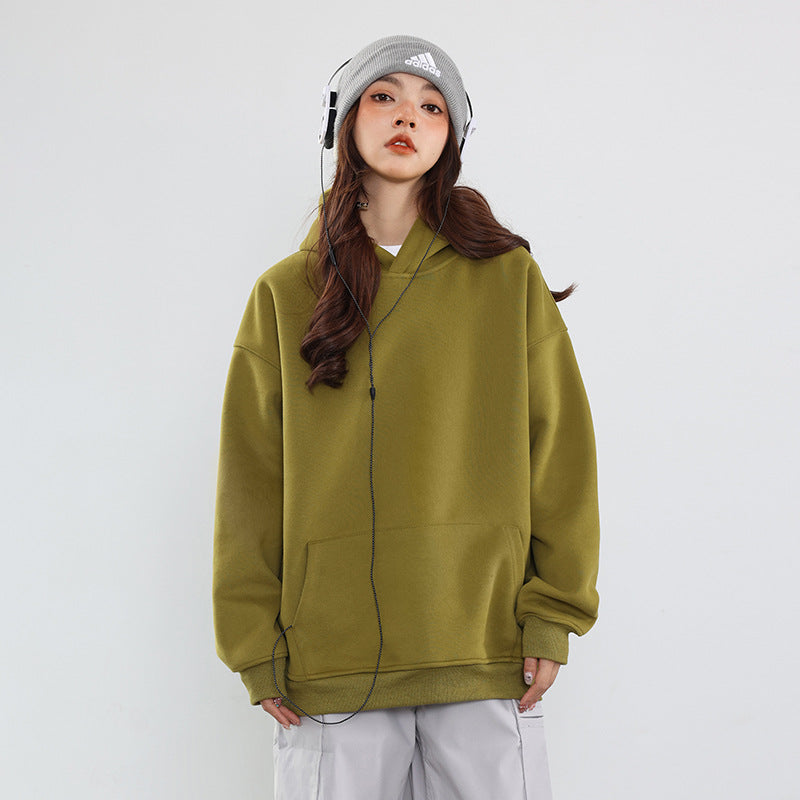 New Couple Simple Pullover Women's Clothing Solid Color All-match Hoodie