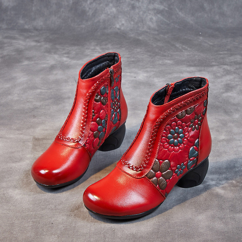First Layer Cowhide Print Waterproof Mom Ankle Boots