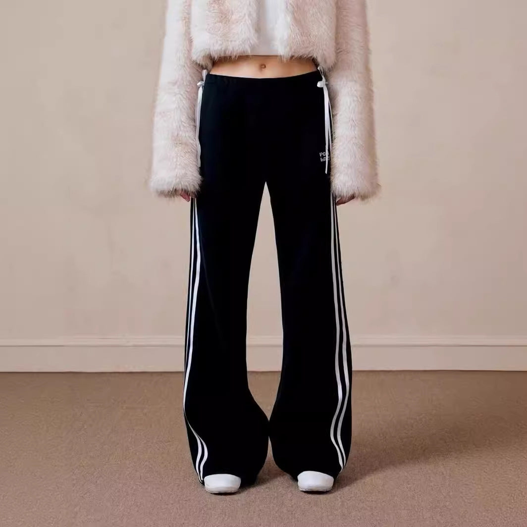 Bow Bandage Sweatpants Women's Straight Wide Leg Casual Sports Pants