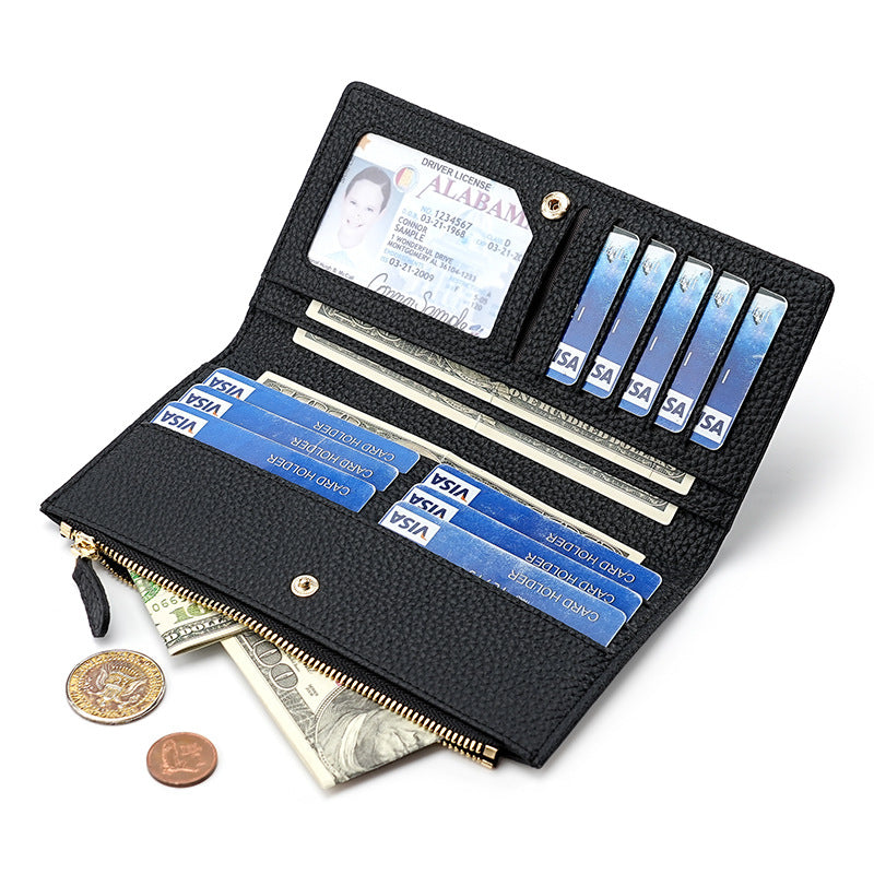 Women's Cowhide Anti-magnetic Anti-theft Long Wallet