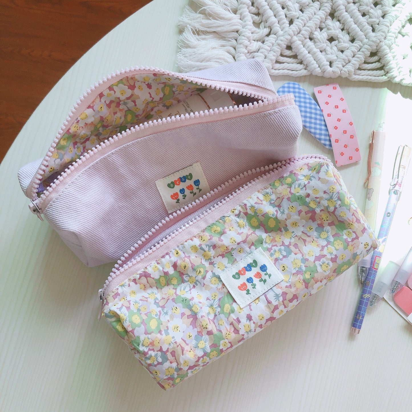 Cream Light Purple Salt Floral Pen Bag