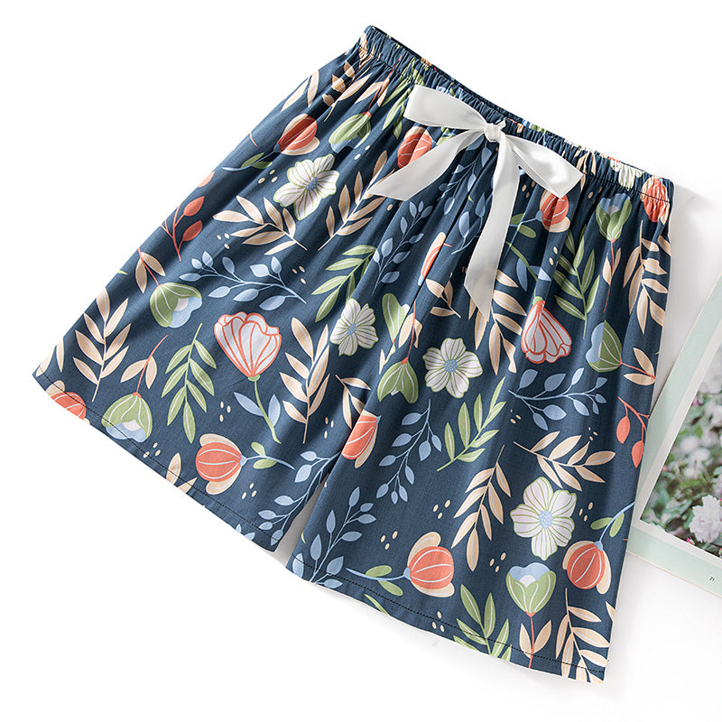 Women's Cotton Silk Pajama Pants Summer Thin Shorts Loose Casual