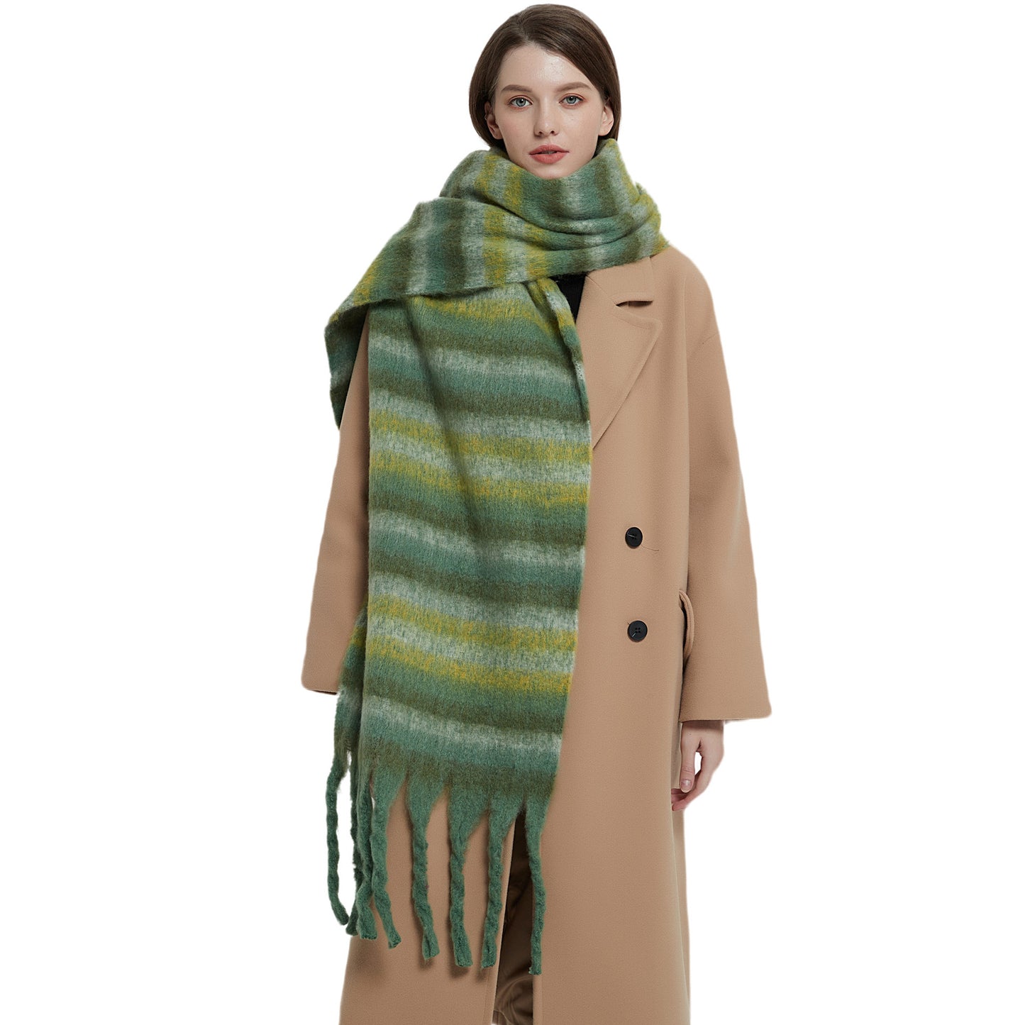 European And American Winter Thickened Circle Yarn Thick Braid Tassel Striped Scarf Shawl